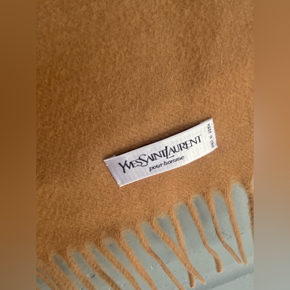 YSL Tan Fringed Wool Scarf - Picture 3 of 3
